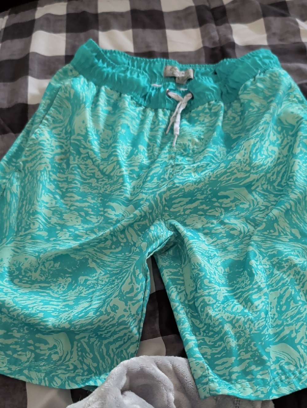 Aqua Turquoise Swim Shorts - Abstract Print